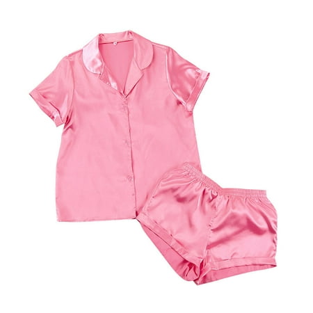 

Sodopo Women s Satin Pajamas Sets Causal 2 Pieces Lounge Set Short Sleeve Silk Top and Elastic Waist Shorts Soft Sleepwear Loose Pajama Set