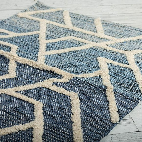 Blue And Gray Cotton Tufted Rug