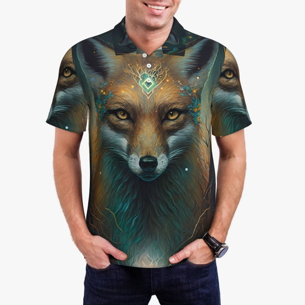 Fotbe Vintage Pattern Fox Camiseta Polo de Golf para Hombre con Estampado – Camisa Deportiva Transpirable con Cuello Abotonado-3X-Large