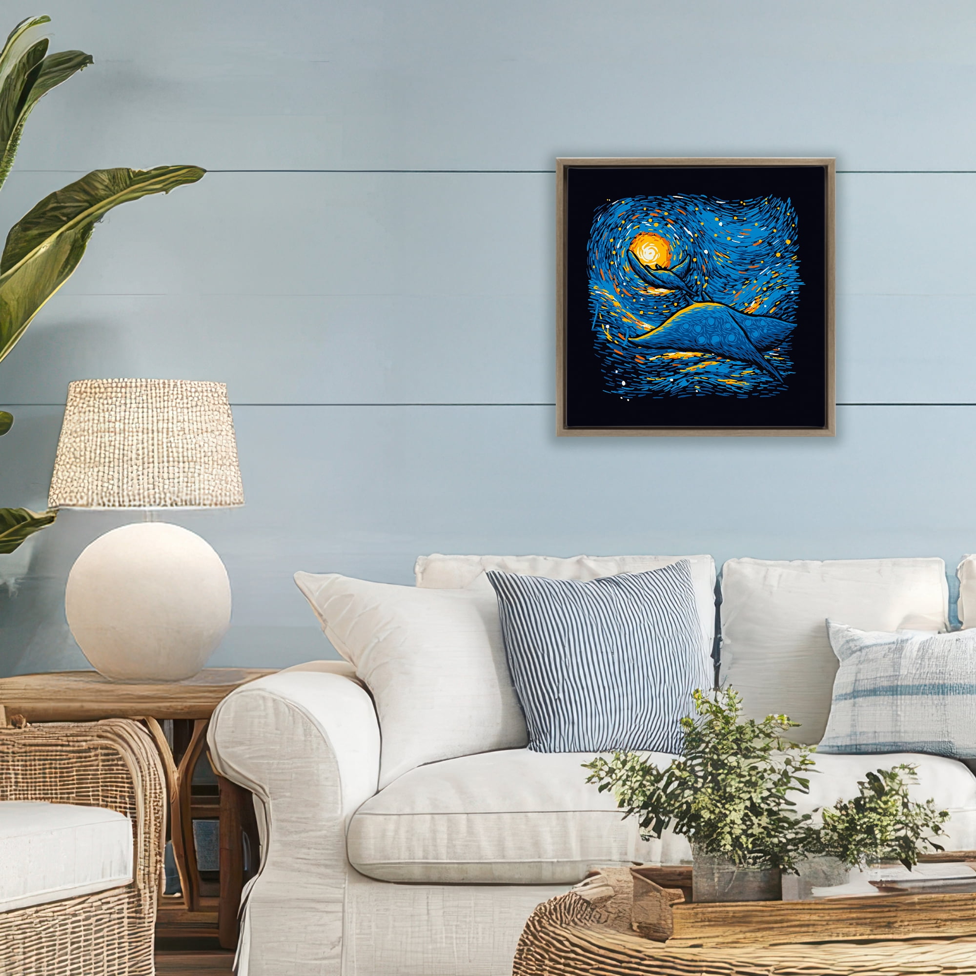 Stupell Industries Impressionist Manta Rays Brown Framed Floater Canvas Wall Art, design by Tobe Fonseca