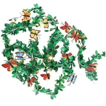 Btomtd 6.6ft LED Light String Greenery Garland with Rattan Butterflies, Battery Operated Christmas Garland Accent, Thanksgiving Fake Plants Wreath Decoration With Illumination, Green