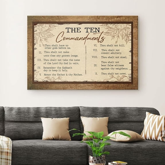 Vintage Metal Tin Sign 10 Commandments Christian Wall Art Plaque 8x12 Inch