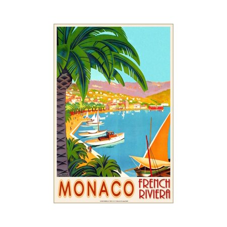 POSTER Monaco French Riviera Cote D'Azur France Travel Poster Mediterranean Art Roger Broders Repro Print 313-UNFRAMED