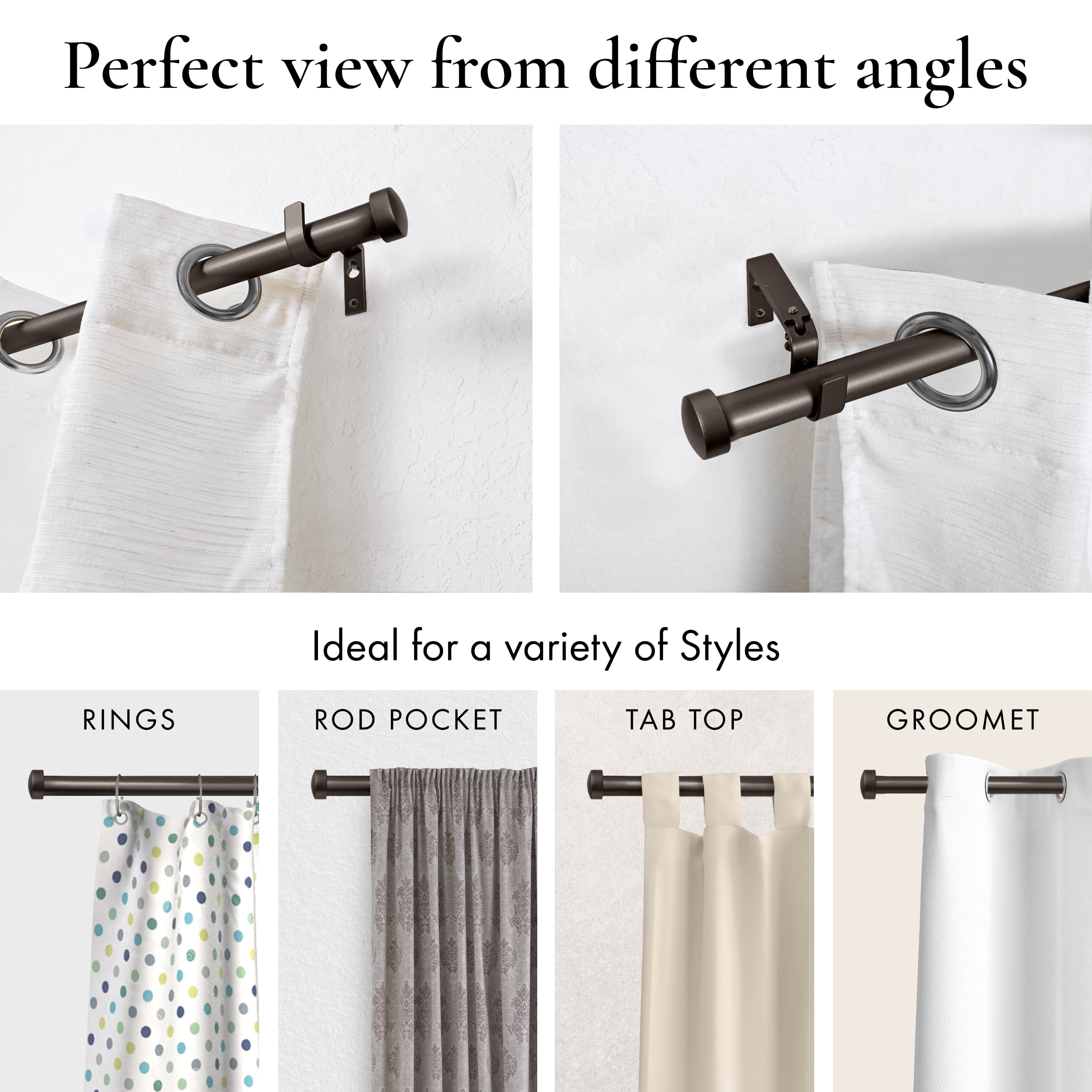 Meriville 1-Inch Diameter End Cap Single Window Treatment Curtain Rod, 48-Inch to 84-Inch, Oil-Rubbed Bronze