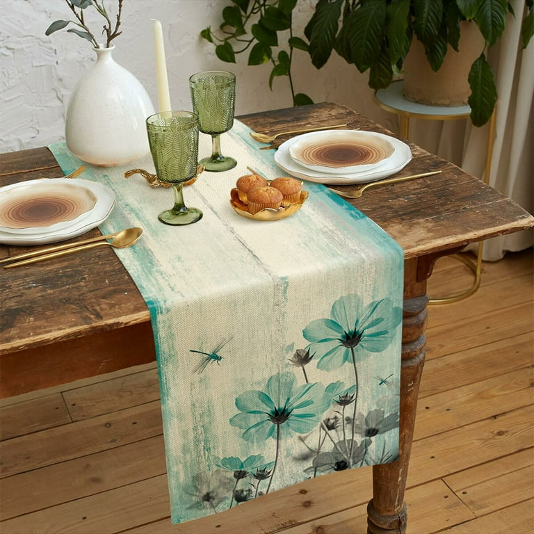 Rustic Dining Teal Floral Table Runner 13