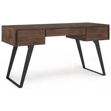 Pemberly Row Solid Wood Desk with Deep Drawers in Distressed Charcoal Brown