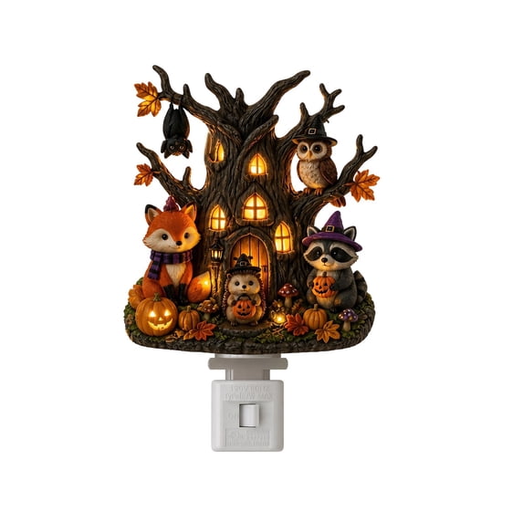 Halloween Decorations Halloween Tree House Night Light Plug in Spooky Cute Ghost Pumpkin Wall Decor for Home Party