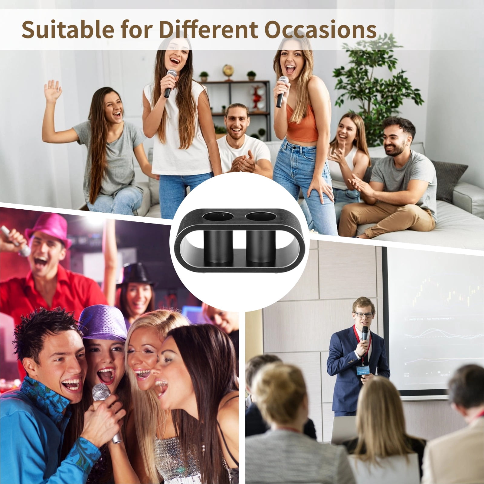 Metal Desktop Microphone Storage Holder, Aluminum Alloy Microphone Stand, Fashionable Tabletop Mic Organizer for Desk, Mic Mount for Karaoke, Nightclubs, Homes, Holds Two Microphones