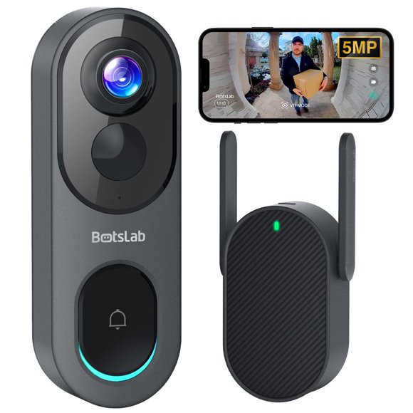 Cámara de videoportero inalámbrica BOTSLAB de 5 MP con vista de 180°