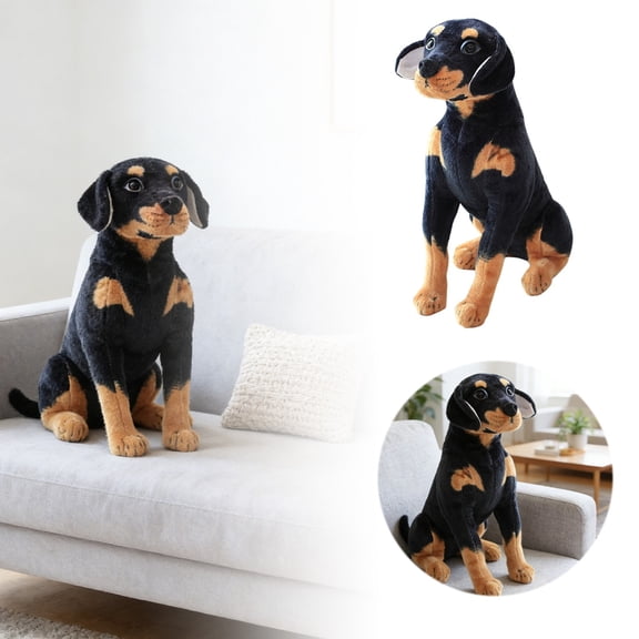 Realistic Rottweiler Puppy Stuffed Animal - 31cm/12.2in Lifelike Sitting Plush Dog Toy, Huggable Comfort Doll for Kids, Soft and Safe (Black & Brown)