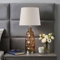 thumbnail image 4 of C Cattleya 23.5” Brown Glass Table Lamp with Textured Base and Linen Shade, 4 of 7