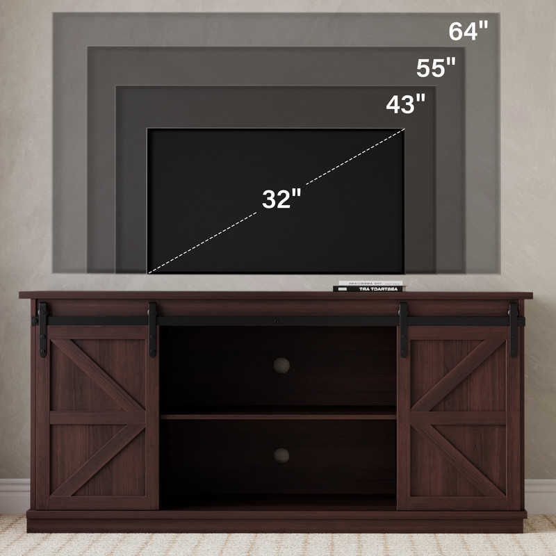 Furmax 65 inch TV Stand Entertainment Center with Sliding Barn Doors and Storage,Espresso