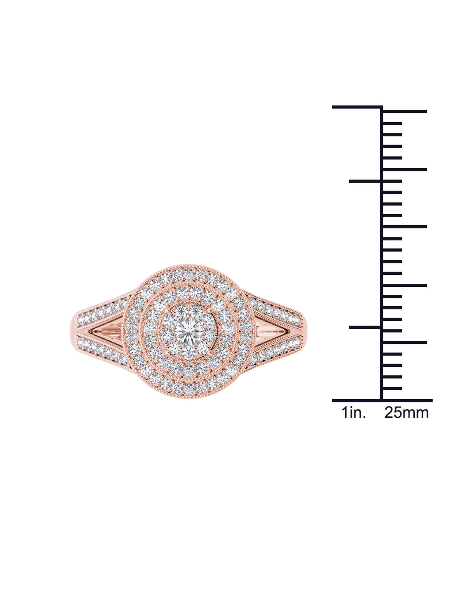 1/2 Carat T.W. Diamond Double Halo Cluster 10kt Rose Gold Engagement Ring