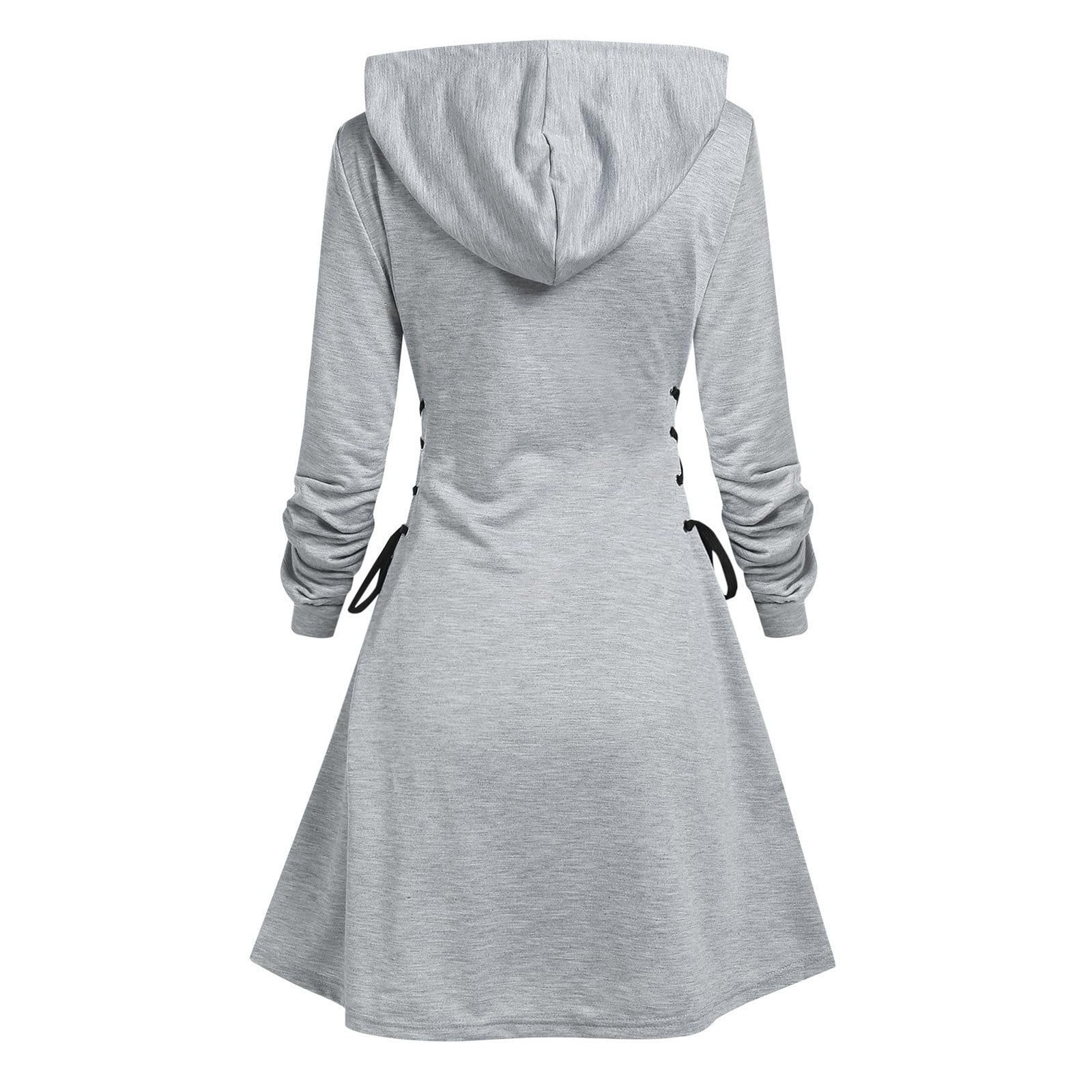 WXLWZYWL Casual Fall/Winter Short Dresses for Women 2024 Womens Hoodies skirt Long Sleeve Drawstring Tunic Tops Teens Preppy Trendy Casual Athletic Solid Color Tops