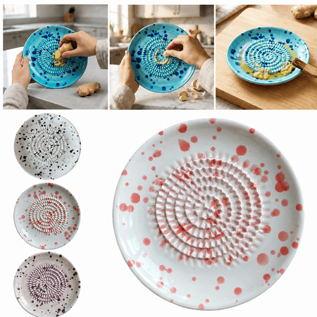 Premium Ceramic Garlic Grater Plate, Embossed Design and Style - For Garlic, Ginger, Chocolate, and more