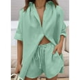 thumbnail image 3 of Women 2 Piece Outfit Summer Short Sleeve Top and Shorts Sweatsuit Set Bean Green S, 3 of 7