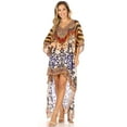 thumbnail image 4 of Sakkas Laisson Flowy Hi Low Caftan Rhinestone Boxy V Neck Dress Top Cover / Up - Brown / White - One Size, 4 of 4