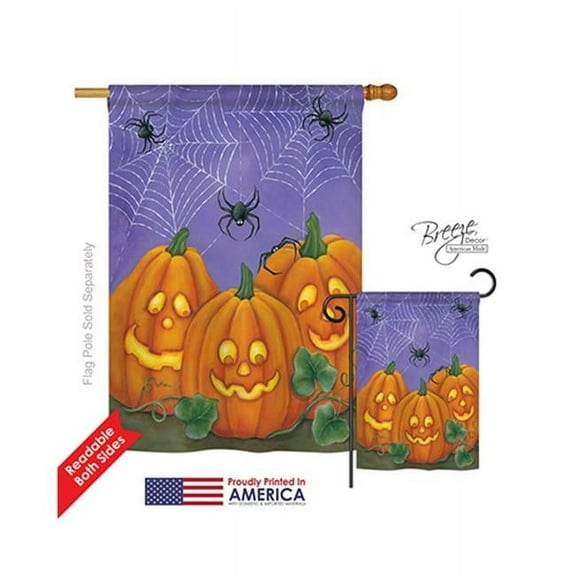 Breeze Decor 12054 Halloween 3 Pumpkins 2-Sided Vertical Impression House Flag - 28 x 40 in.