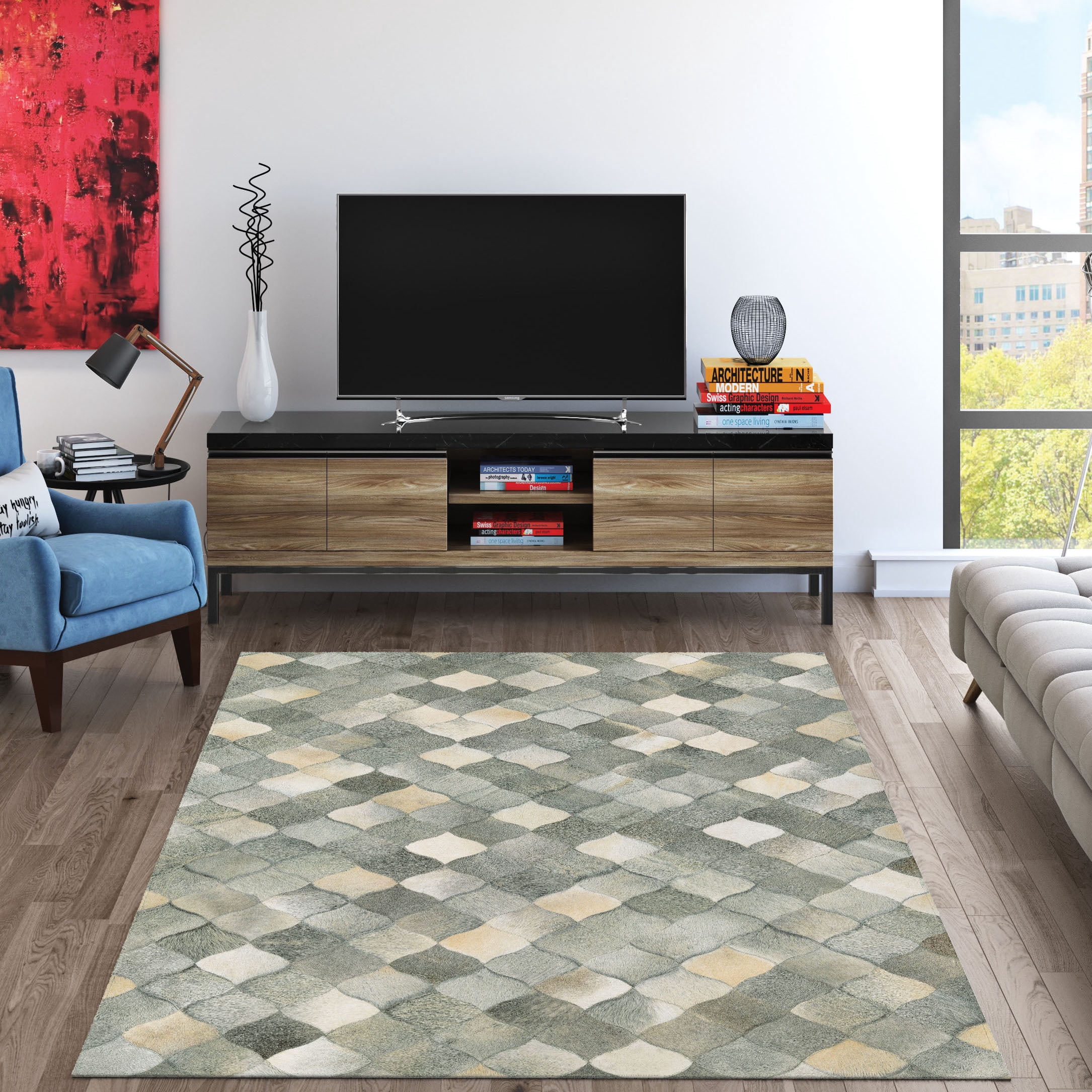 Couristan Chalet Diamonds 8' X 11'4" Ivory-Grey Handmade Cowhide Rug