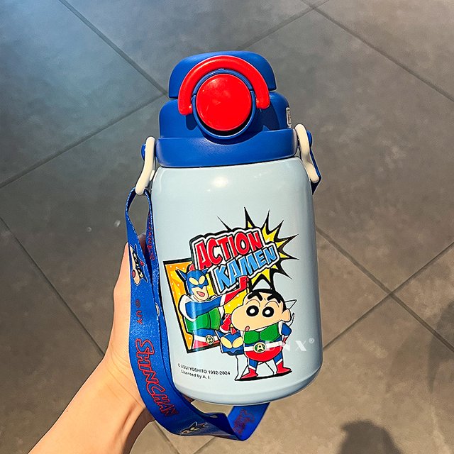 Crayon Shin-chan-termo para niñas, taza con pajita para estudiantes, hervidor bonito para niños, deportes al aire libre de acero inoxidable