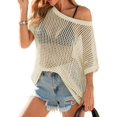 thumbnail image 5 of Womens Crochet Sweater Tops Batwing Short Sleeve Oversized Boat Neck Boho Knit Summer Beach Cover Ups, 5 of 7