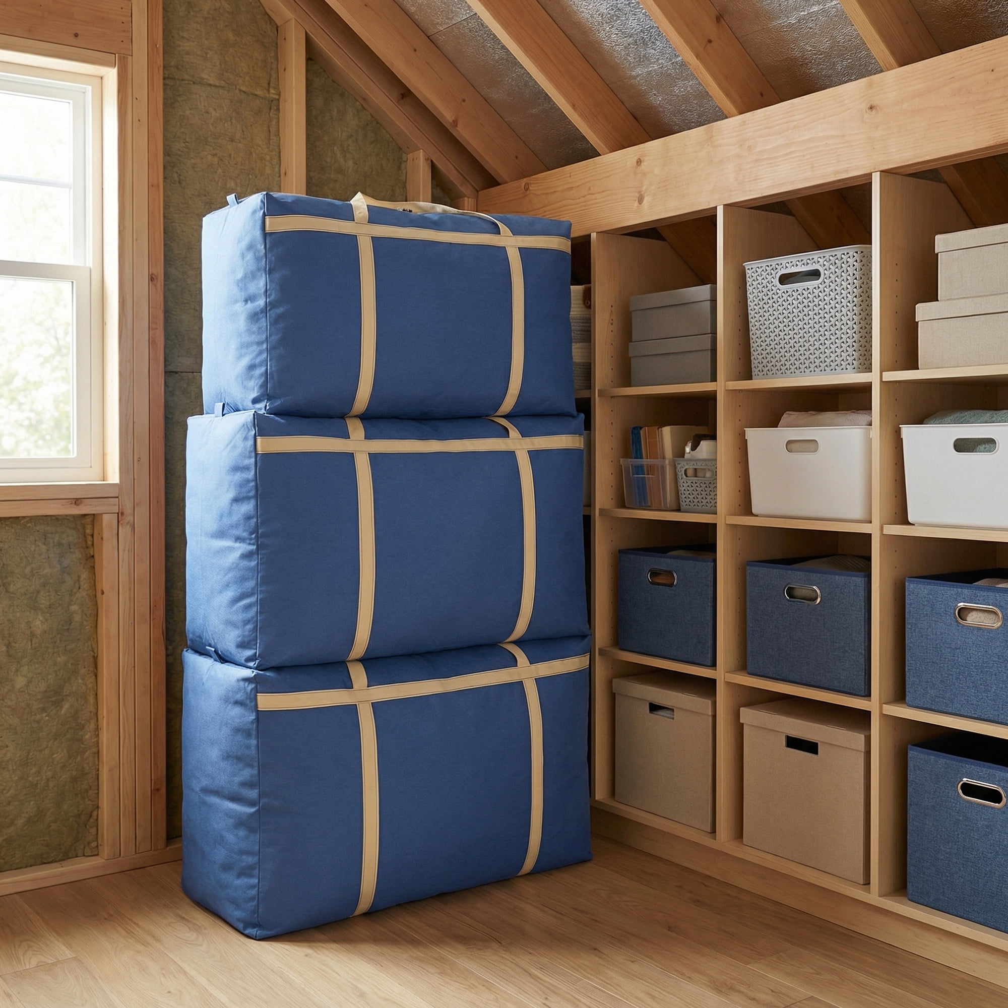 Unique Bargains Foldable Storage Bags for Organizing Clothing Blue 30.7"x9.8"x21.7"