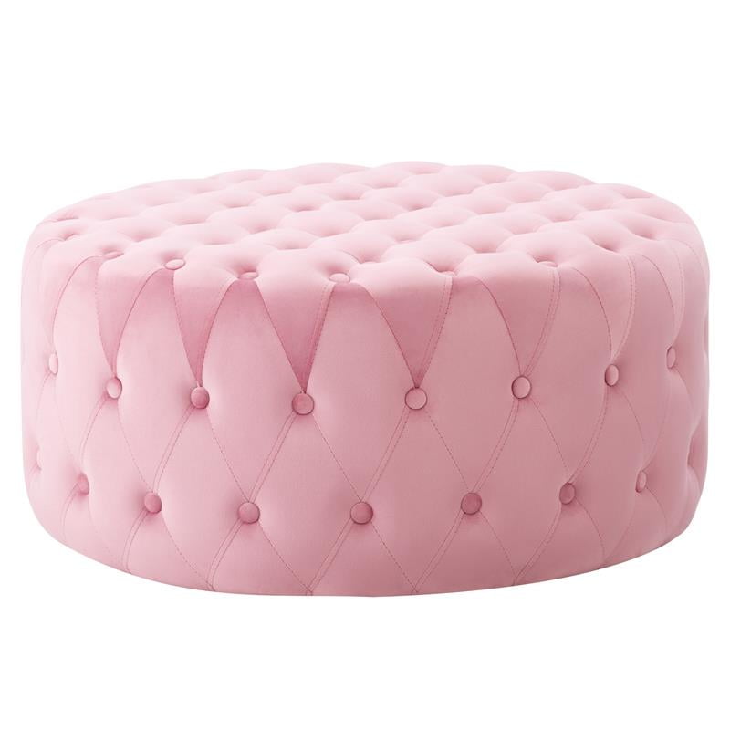 CorLiving Lynwood Large Round Tufted Pink Velvet Ottoman