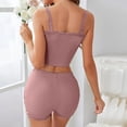 thumbnail image 4 of Yteetum Pajama Sets for Women 2 Piece Summer Sleeveless Spaghetti Strap Lace Trim Cami Crop Tops and Ruffle Shorts Lounge Sets Casual Solid Comfy Soft Sleepwear Pjs Two Piece Outfits, 4 of 6