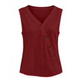 thumbnail image 4 of Craaazy Womens Sleeveless Tank Tops Plus Size Solid Color Loose V Neck Sleeveless Button Down Shirts, Unique Diagonal Buttons Sleeveless Tops for Daily Wear Outfits, 4 of 9