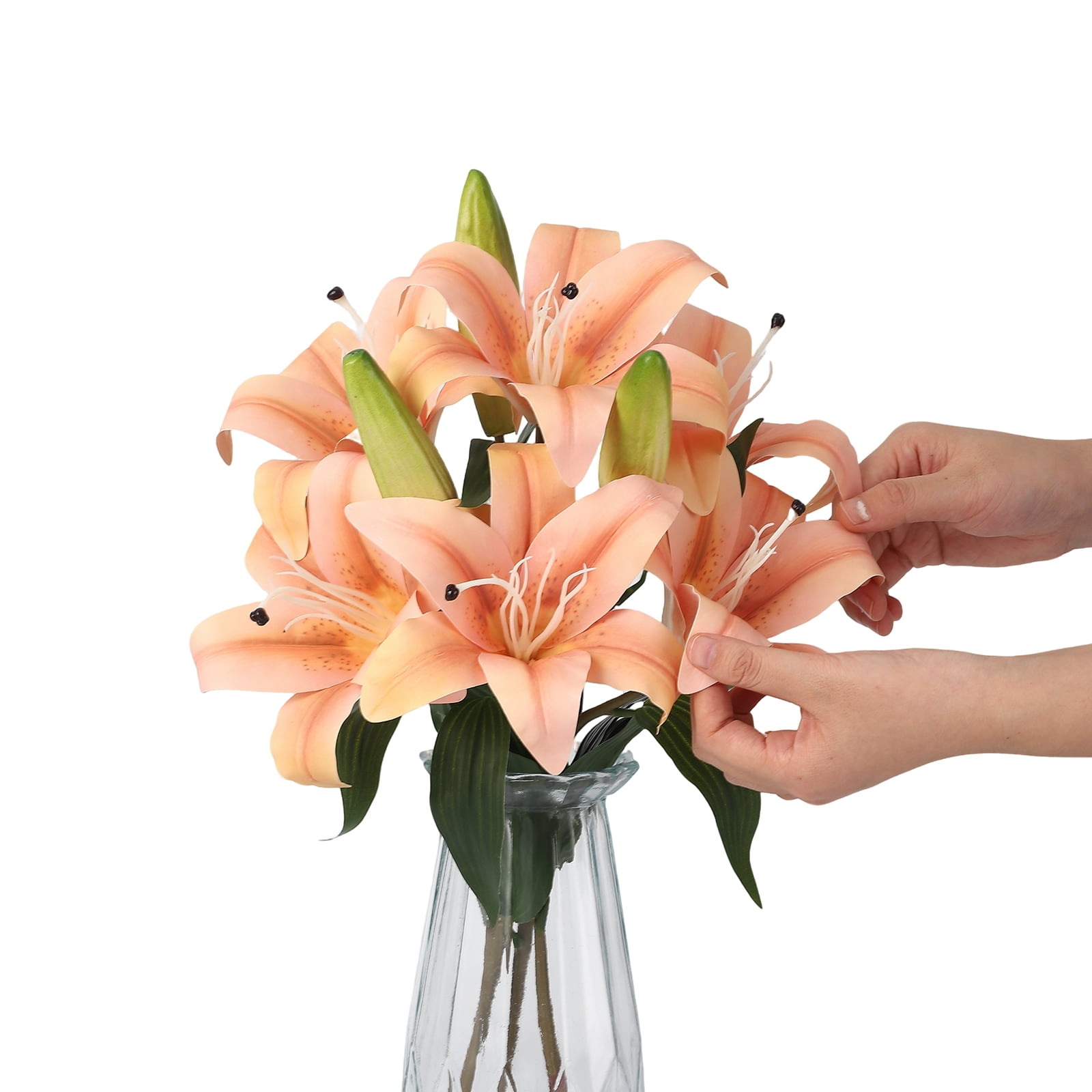 6 Pcs Artificial Tiger Lily Real Touch Easter Lily Fake Spring Flowers with Vase, for Indoor Outdoor Home Decor, Wedding Centerpieces, Cemetery Memorial Flowers