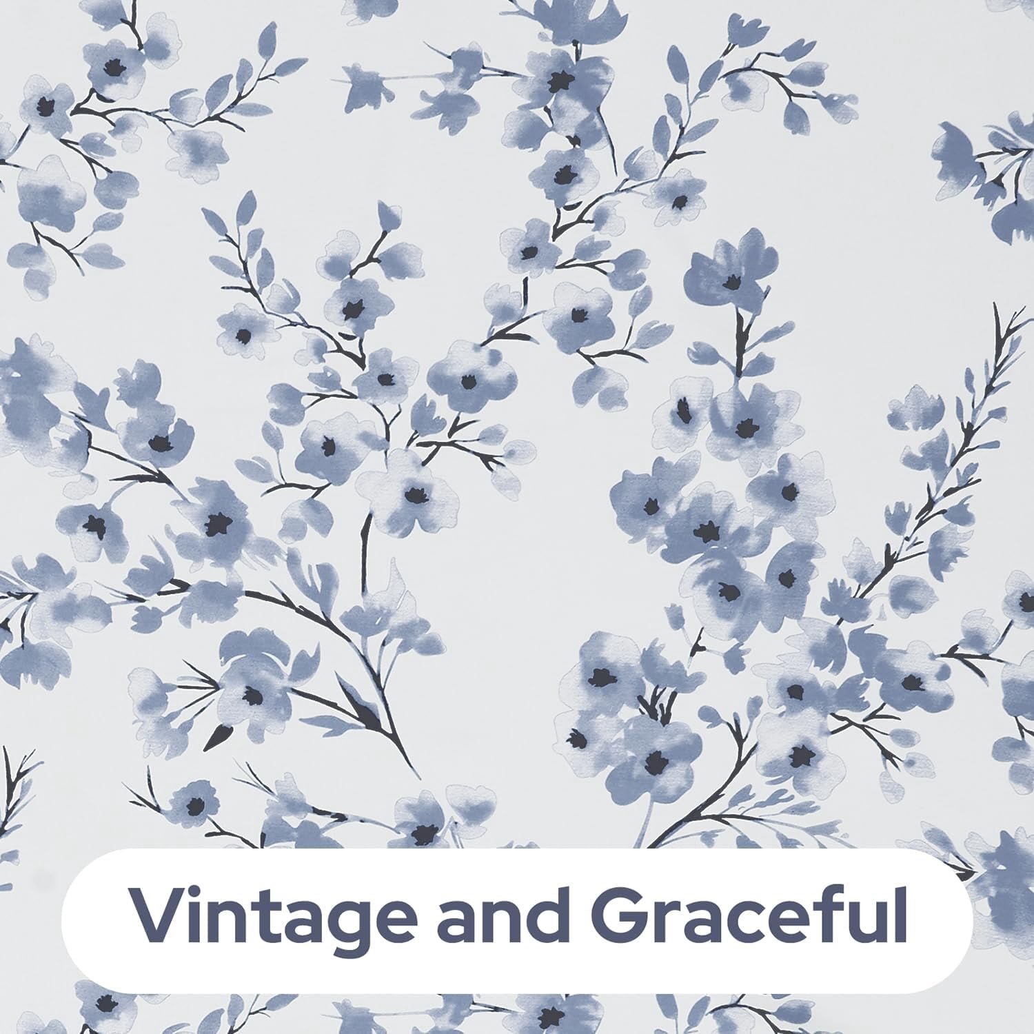 Grey Blue Floral Blackout Curtains, Long Room Darkening Flower Grommet Drapes for Living Room, Bedroom 42"W x 84"L (Pack of 2)