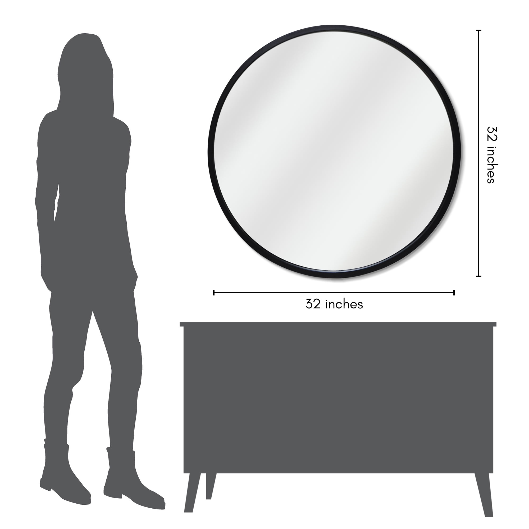 Americanflat - 32x32 Framed Black Round Mirror Circle Mirror for Bathroom, Bedroom, Entryway, Living Room