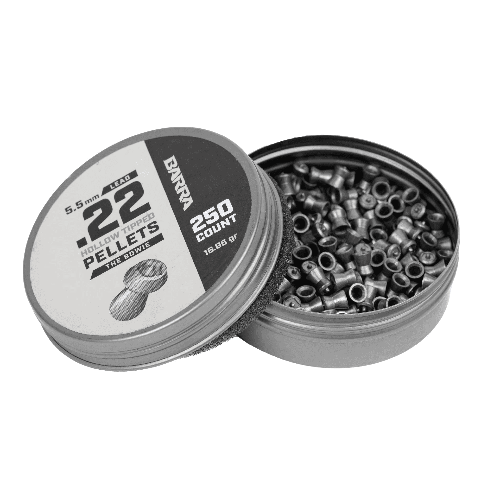 Barra Bowie Hollow Tip Airgun Pellets – 16.66 Grain, .22 Cal / 5.5 mm (250 Count)