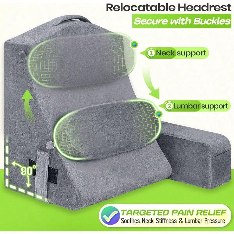 Reading Pillow For Adults Back Pillow For Bed Sitting Up Backrest Pillow For Sitting In Bed Detachable Arms With Builtin Cup Phone Caddy Gray 19 INCH
