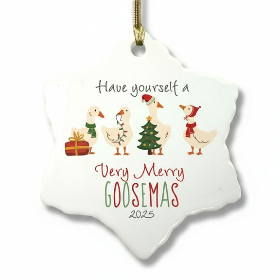 2025 GiftsForYouNowVery Merry Goosemas Ceramic Goose Family Christmas Design Funny Farmhouse Holiday Gift Snowflake Ornament