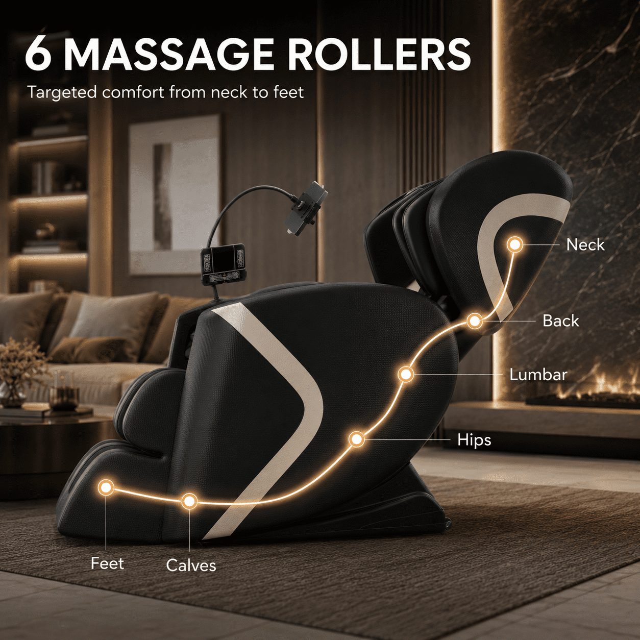 Aenkyo Full Body Zero Gravity Massage Chair Recliner with 6 Fixed Rollers and Foot Massage, Black