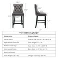 thumbnail image 6 of Velvet Bar Stools Set of 2 - 27" Seat Height Barstool, Bar Chairs Fit Counter or Bar Height, Kitchen Stools for Island, Tufted Back, Wood Frame, Upholstered (Gray, Set of 2), 6 of 11