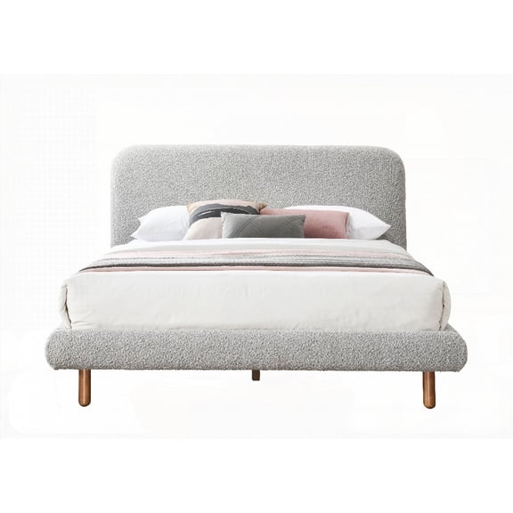 Cleo Gray Boucle Eastern King Bed - Wooden Frame & 13 Incl. Slats