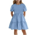thumbnail image 3 of lcziwo Toddler Dress Baby Girl Summer Clothes Short Puff Sleeve Smock Beach Boho Dresses Double Layer Swing Sundress Light Blue 14-15 Years Daily Sales, 3 of 7