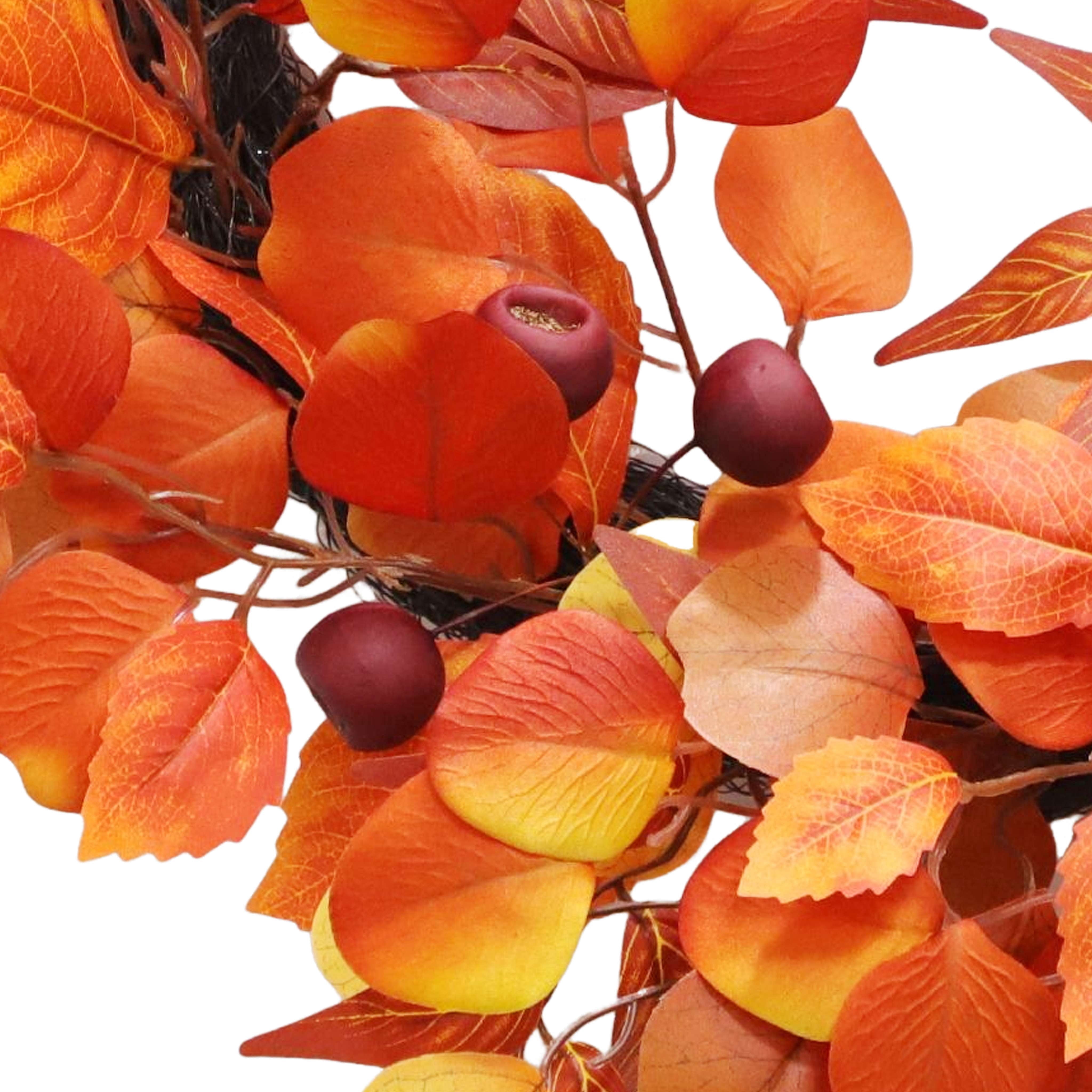 Eucalyptus Leaves Wreath, Orange and Yellow, 24", Fall by Way To Celebrate