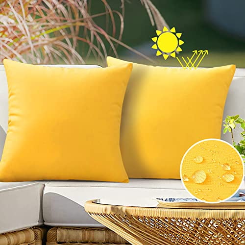 Outdoor Waterproof Throw Pillow Covers 18X18 Set of 2 Decorative Yellow Patio Furniture Summer Cushion Cases Outside Decor for Couch Garden Bench Porch