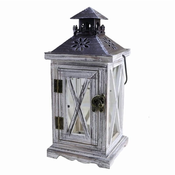 CEORPER Rustic Style Vintage Distressed Wooden Lantern Decorative Hanging Pillar Candle Holder Candlesticks for Tabletop Wedding