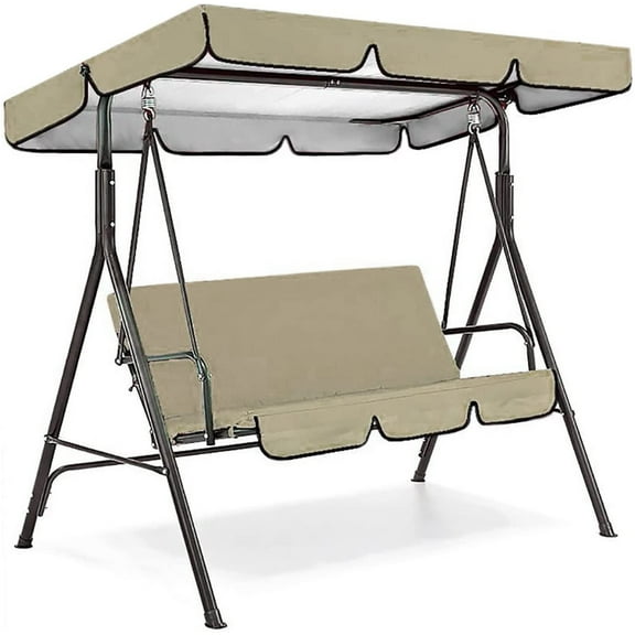Outdoor Patio Swing Top Canopy Replacement 77''x49'' Porch Top Cover Waterproof Windproof Anti-UV Sun Shade 3 Seater Porch Swing Top Canopy Cover Awning Canopy Garden Furniture, Beige