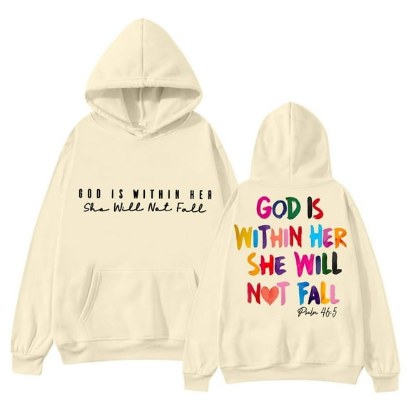 shqvo God is Within Her She Will Not Fall Christian Hoodie for Women Pullover Bible Verse Sweatshirt Teens Preppy Tops Oversized Long Sleeve Drawstring Pockets Hooded