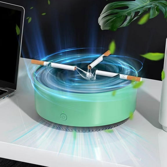2 in 1 Multifunctional indoor smokeless ashtray, 360 °surround suction intelligent air purifier ashtray, indoor household (Green)