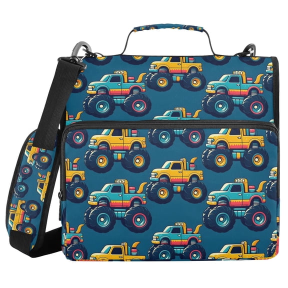 3 Ring Zipper Binder with Shoulder Strap Waterproof Trapper Keeper 2 Inch D-Ring 500 Sheets Capacity Beautiful Monster Trucks Car
