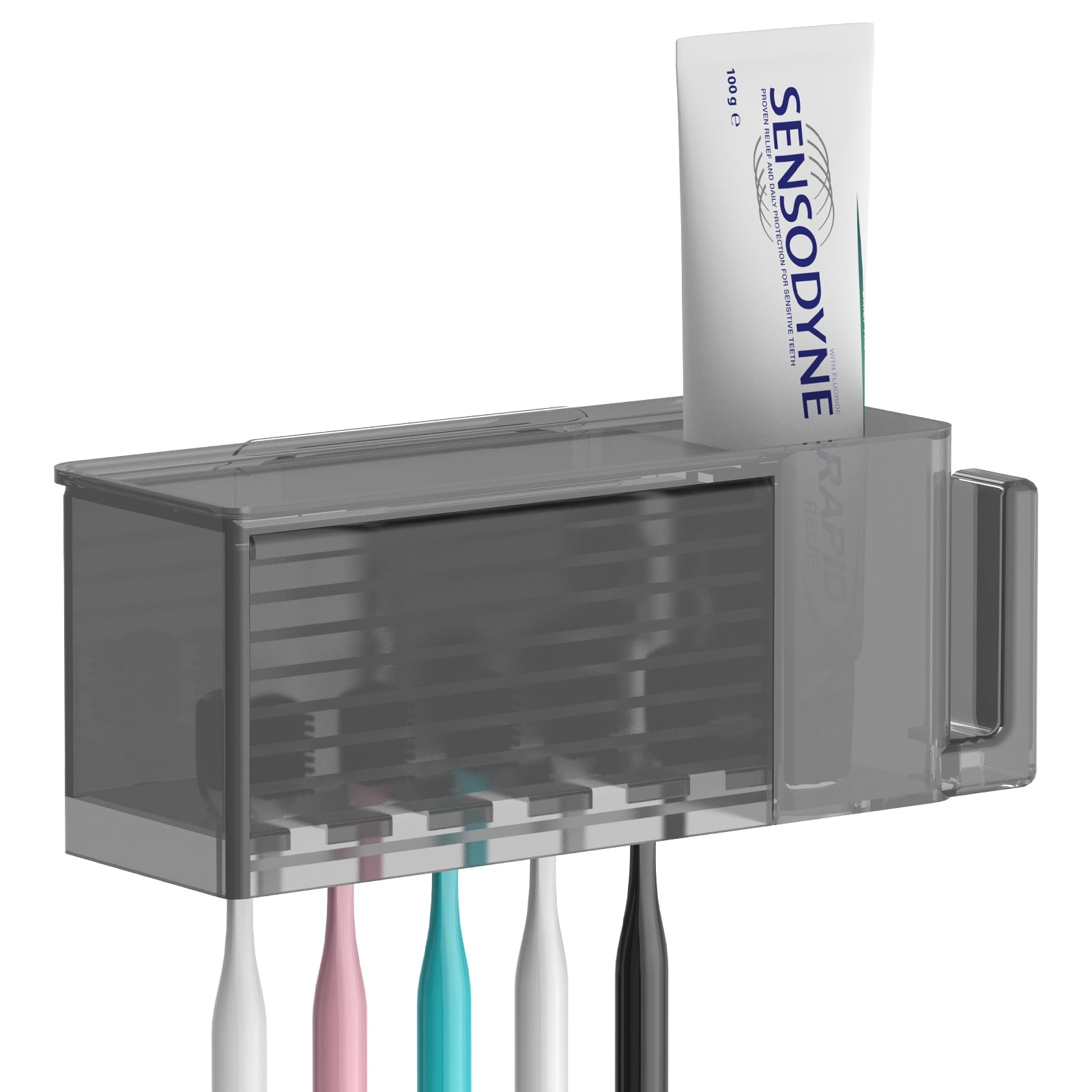 5-Slot Wall Mount Toothbrush Holder - Aluminum, Self-Adhesive Bathroom Organizer For Toothpaste & Brushes