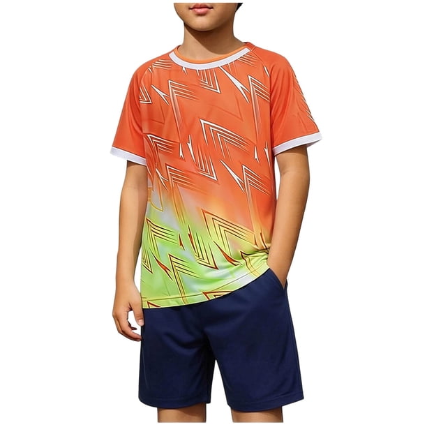 Odeerbi Conjunto de Entrenamiento de Fútbol Seco Rápido Para Chicos Y Niñas Pantalones Cortos de Camiseta Con Impresión Geométrica de Gradiente Conjunto Atlético Para 4-12 Años