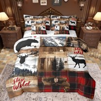 jejeloiu Wild Deer Elk 7-Piece Bedding Comforter Set,Jungle Animal King Bedding Sets,Brown Red Bed Sheets For Men Women,Microfiber Bedroom Decor Reversible