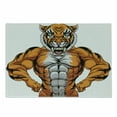 thumbnail image 1 of Animal Cutting Board, Wildlife Safari Animal Bodybuilder Tiger Cartoon Image, Decorative Tempered Glass Cutting and Serving Board, Small Size, Pale Grey Marigold, by Ambesonne, 1 of 1